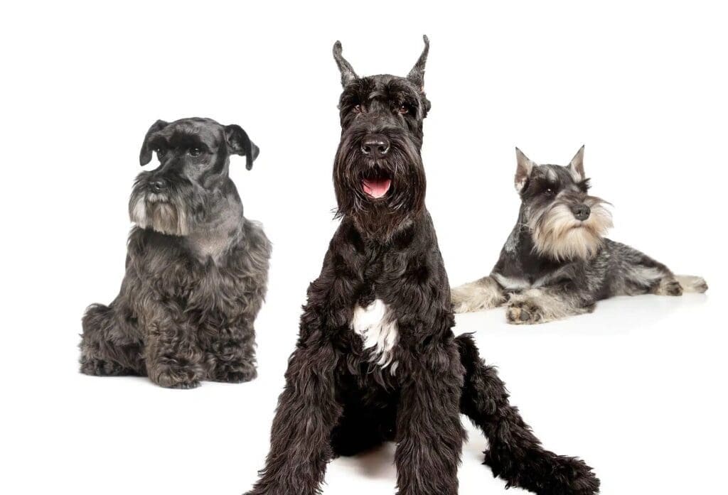 miniature, standard, and giant schnauzer sizes